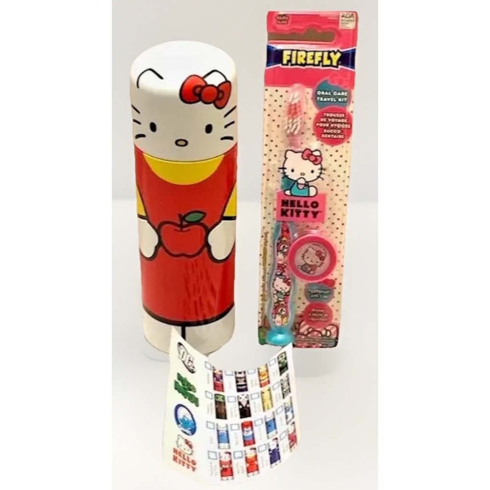 Hello Kitty 2PC Set Toothbrush Firefly And Kooky Can Apples Sanrio Retro Kitsch